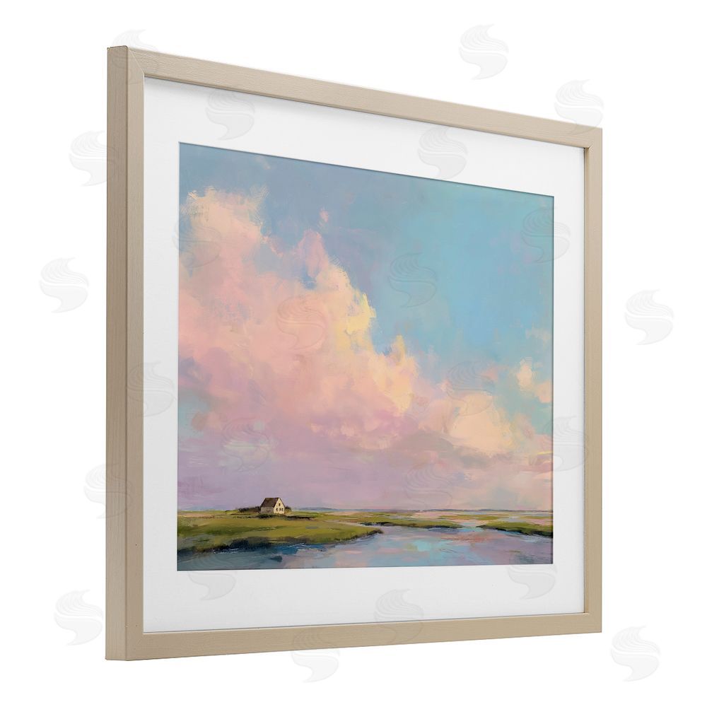 Ziwei Li Pastel Clouds over Cottage Brown Framed Print Under Glass Wall Art