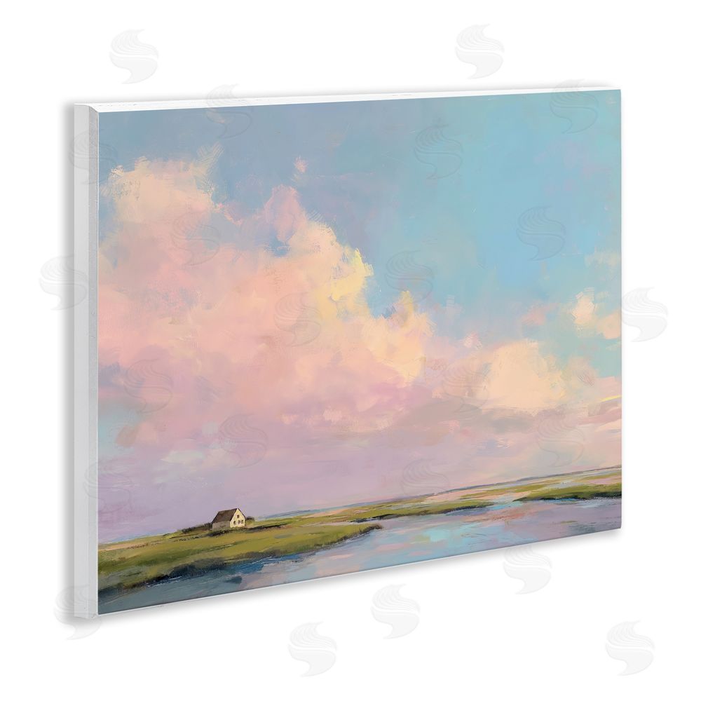 Ziwei Li Pastel Clouds over Cottage Wooden Wall Plaque Art Print