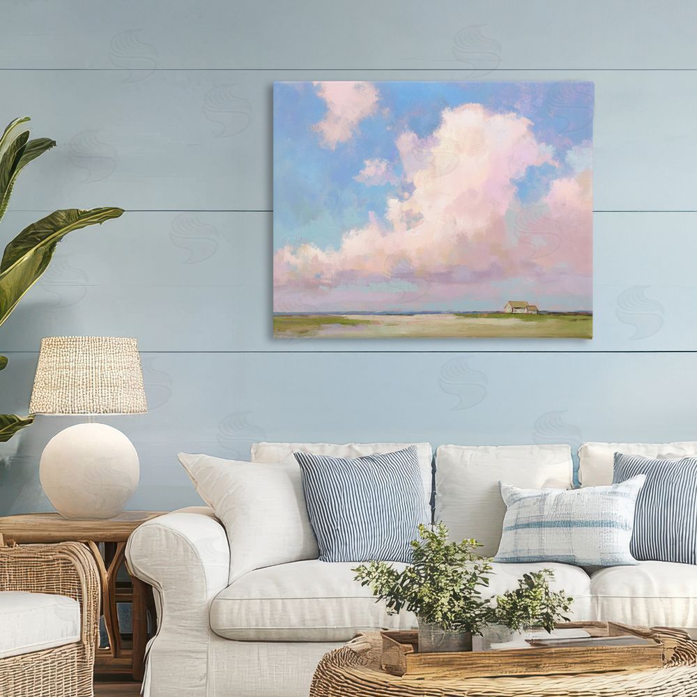Ziwei Li Fluffy Pastel Clouds Landscape Stretched Canvas Wall Art in Room