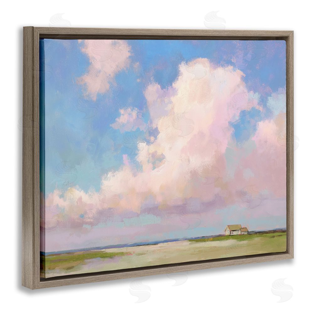 Ziwei Li Fluffy Pastel Clouds Landscape Brown Floating Frame Canvas Wall Art Print