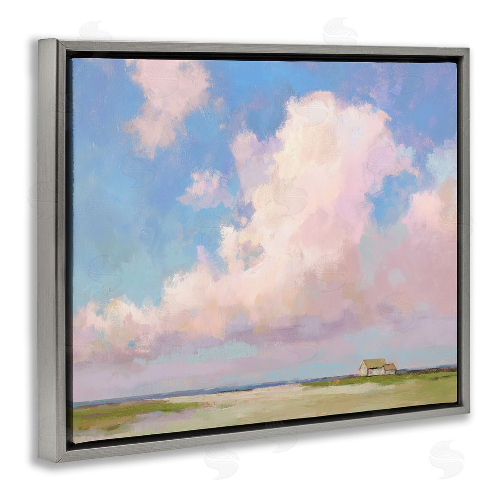 Ziwei Li Fluffy Pastel Clouds Landscape Gray Floating Frame Canvas Wall Art Print