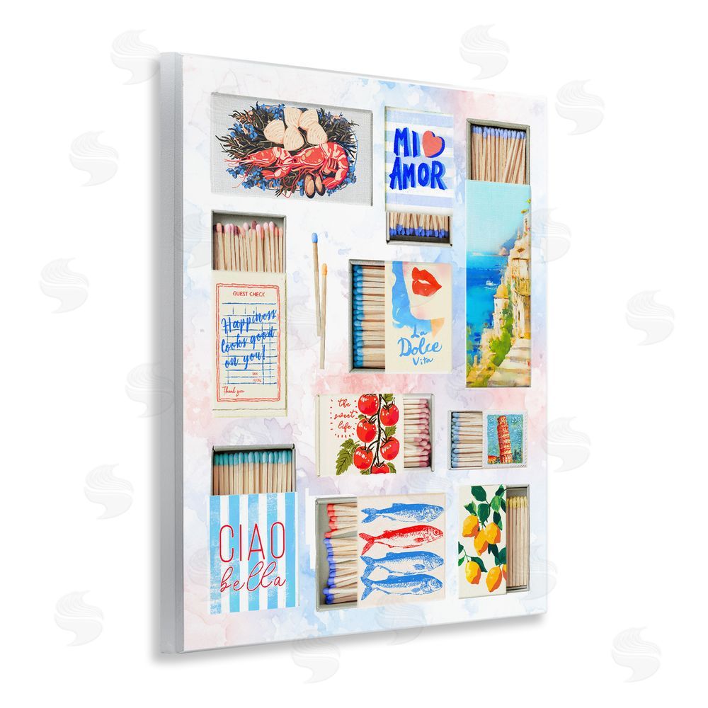 Ziwei Li Mediterranean Matchbox Collage Wooden Wall Plaque Art Print