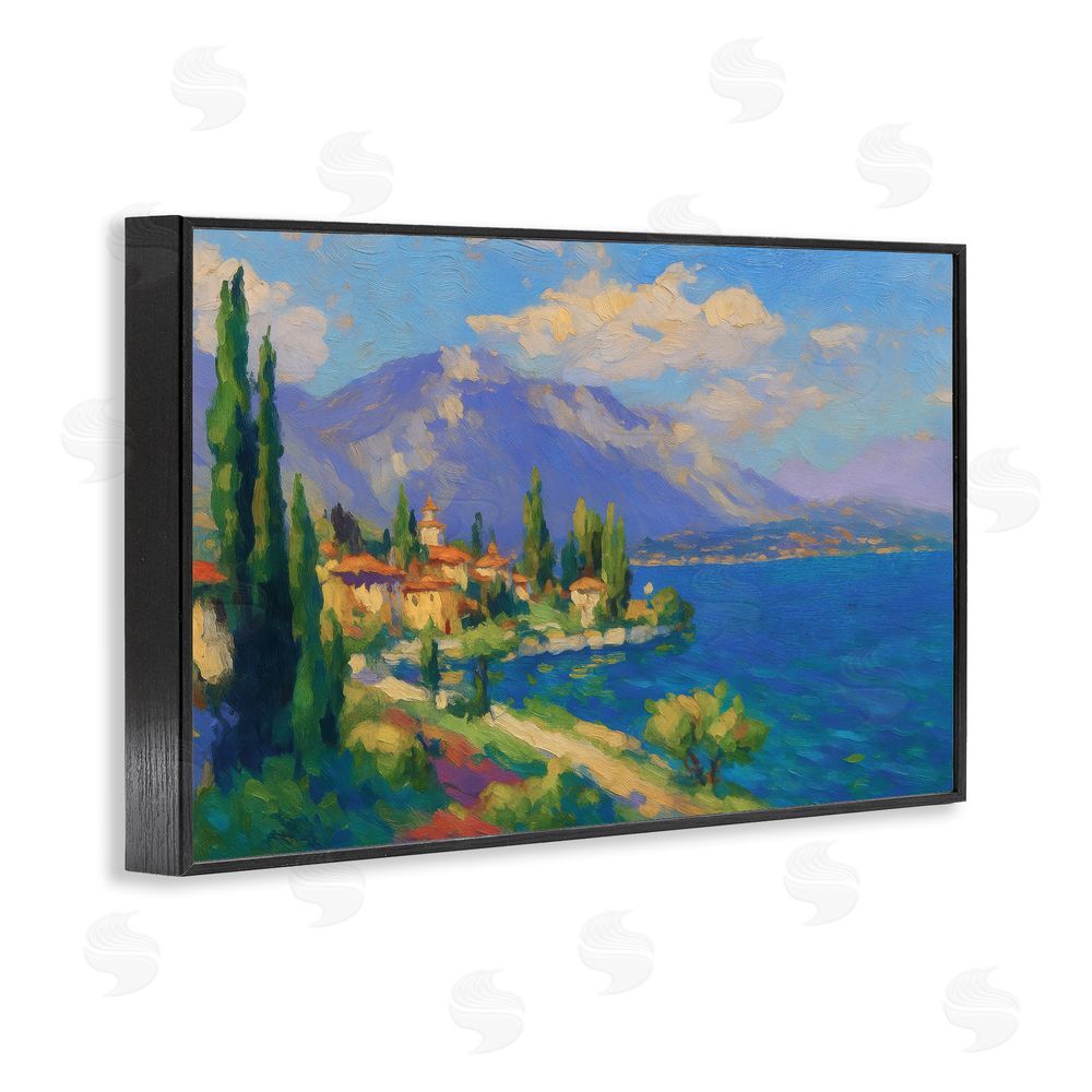 Ziwei Li Brushed Impression Lakeside Village Black Framed Giclee Wall Art Print