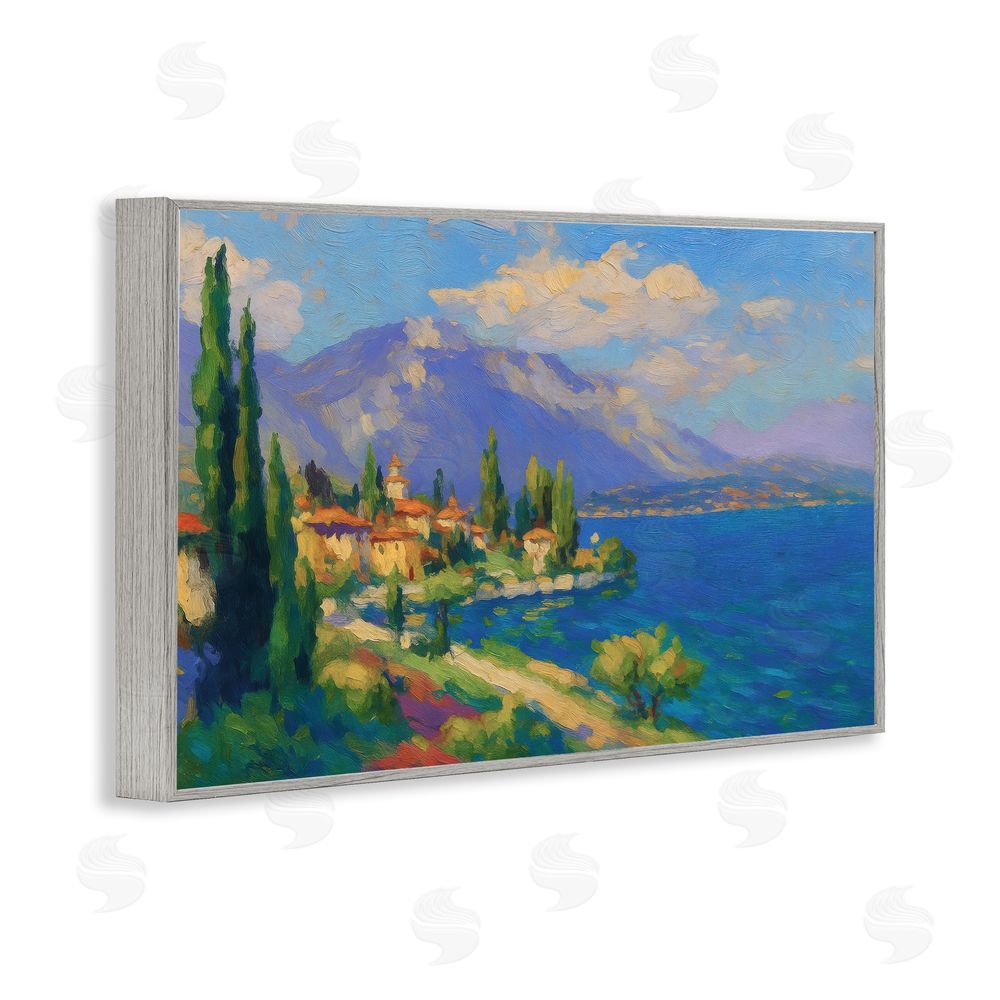 Ziwei Li Brushed Impression Lakeside Village Gray Framed Giclee Wall Art Print