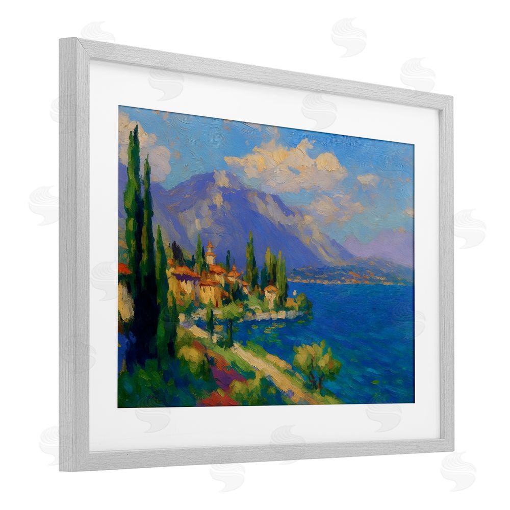 Ziwei Li Brushed Impression Lakeside Village Gray Framed Print Under Glass Wall Art