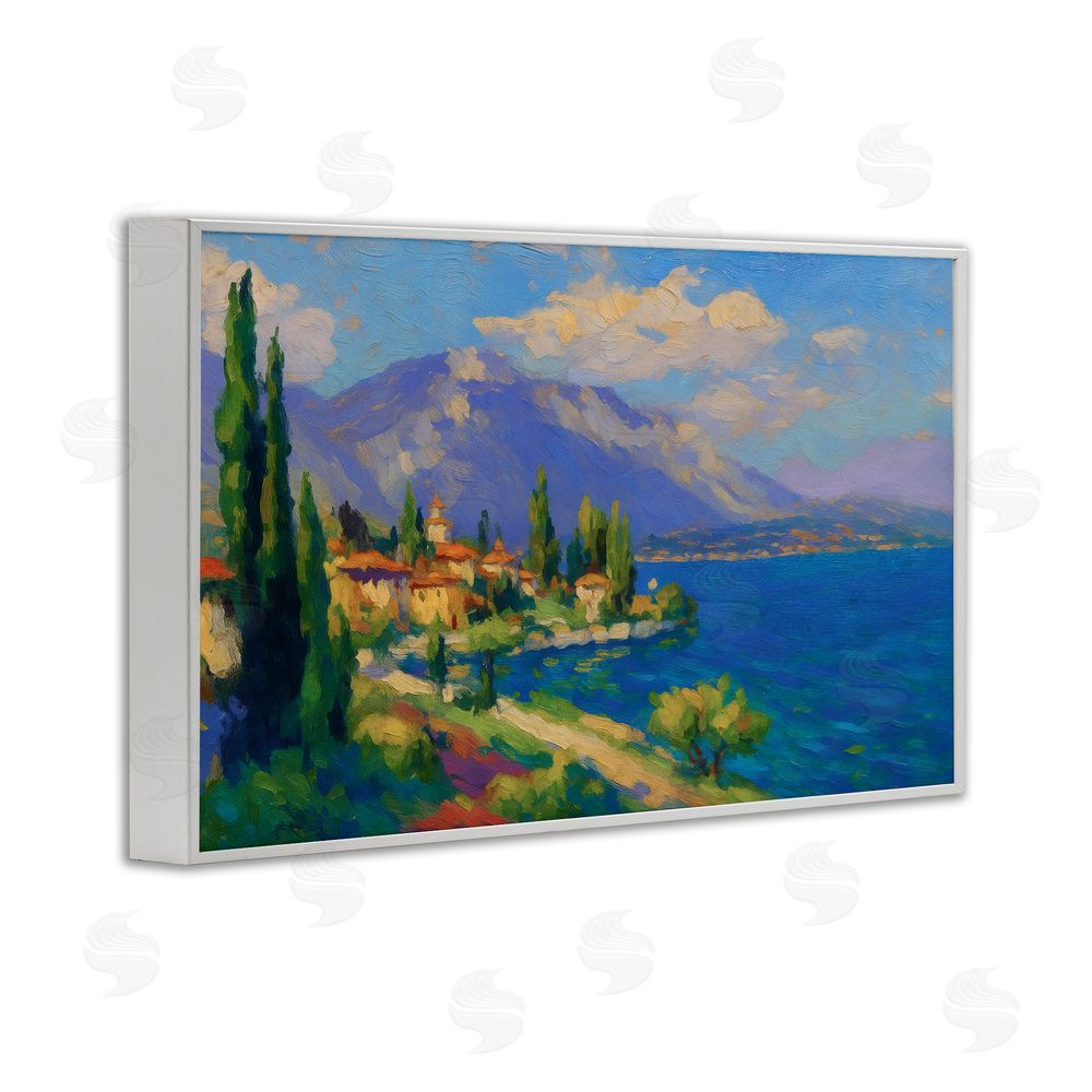 Ziwei Li Brushed Impression Lakeside Village White Framed Giclee Wall Art Print