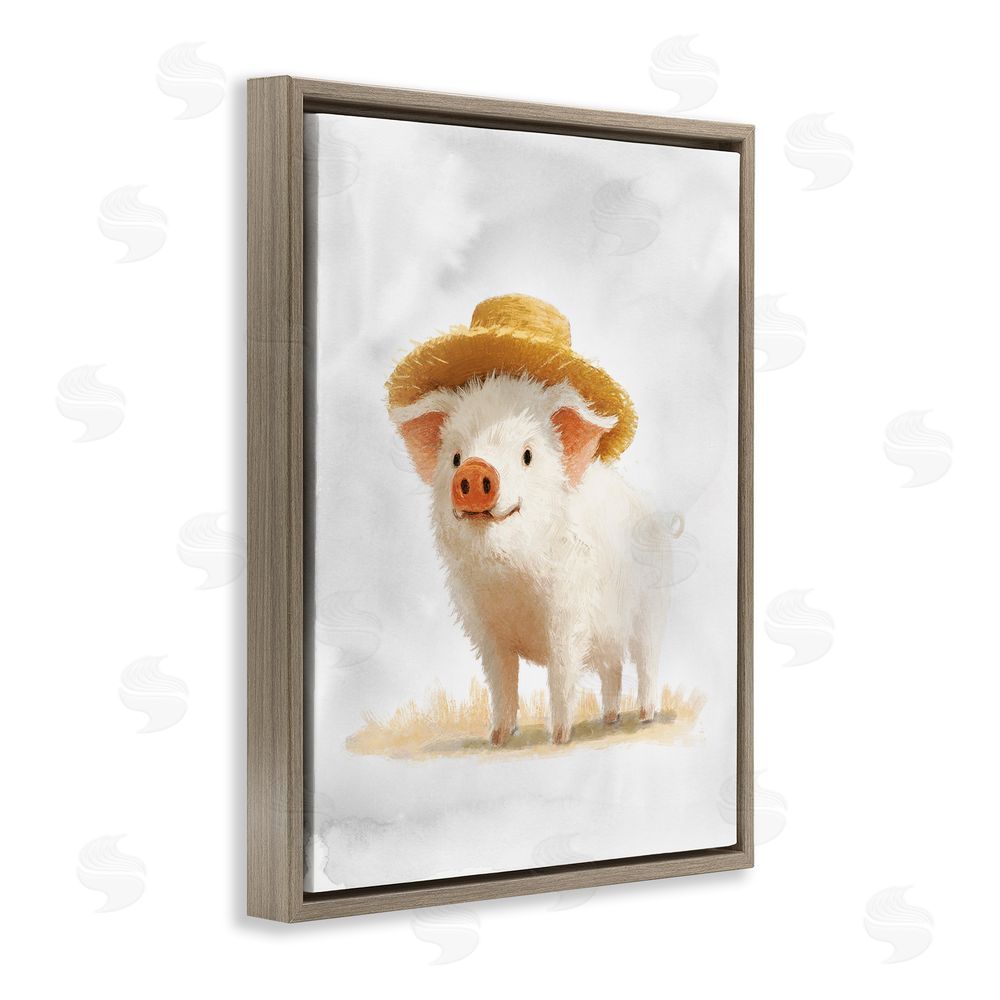Ziwei Li Piglet in Straw Hat Brown Floating Frame Canvas Wall Art Print