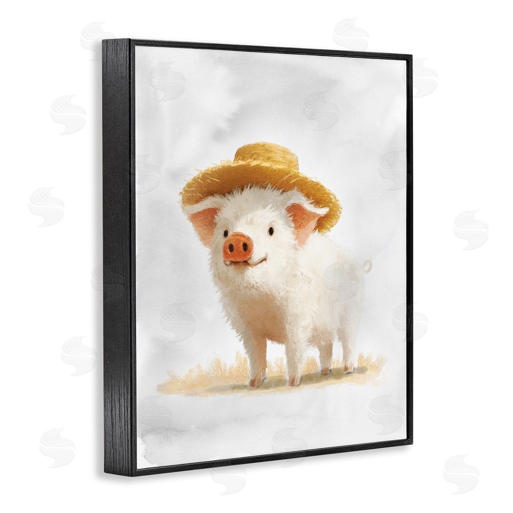 Ziwei Li Piglet in Straw Hat Black Framed Giclee Wall Art Print