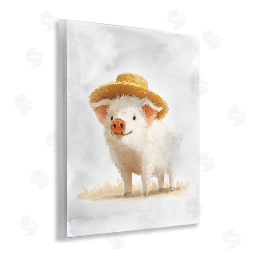 Ziwei Li Piglet in Straw Hat Wooden Wall Plaque Art Print