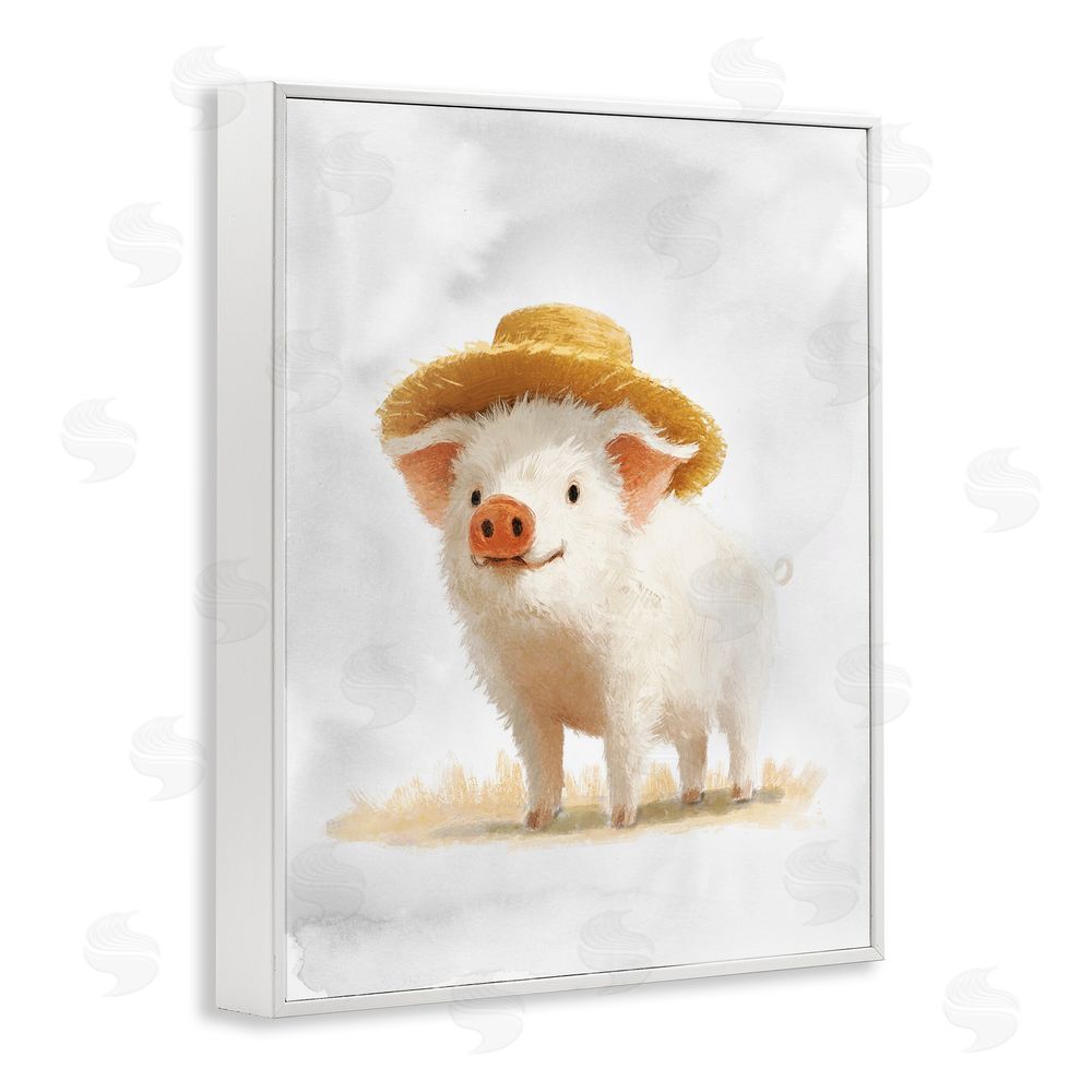Ziwei Li Piglet in Straw Hat White Framed Giclee Wall Art Print