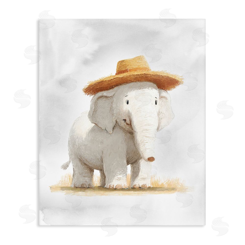 Ziwei Li Elephant In Straw Hat Stretched Canvas Wall Art Print