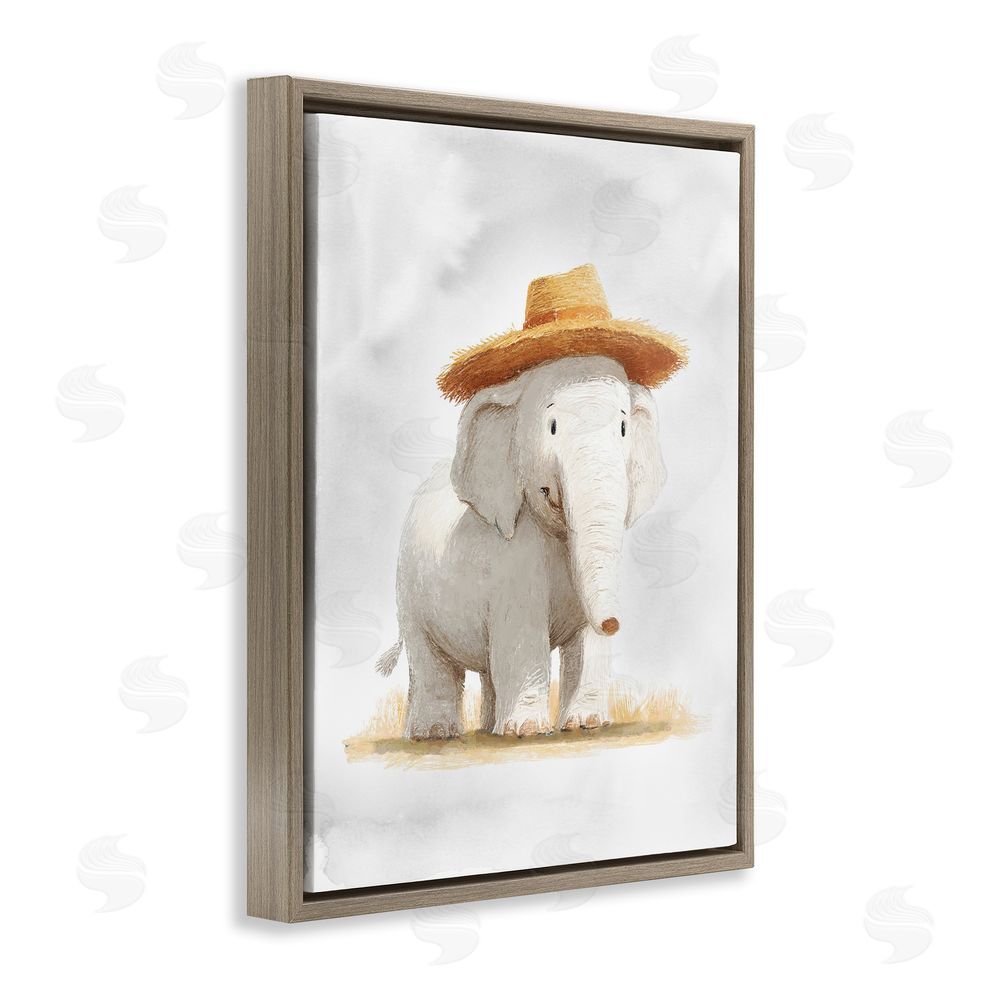 Ziwei Li Elephant In Straw Hat Brown Floating Frame Canvas Wall Art Print