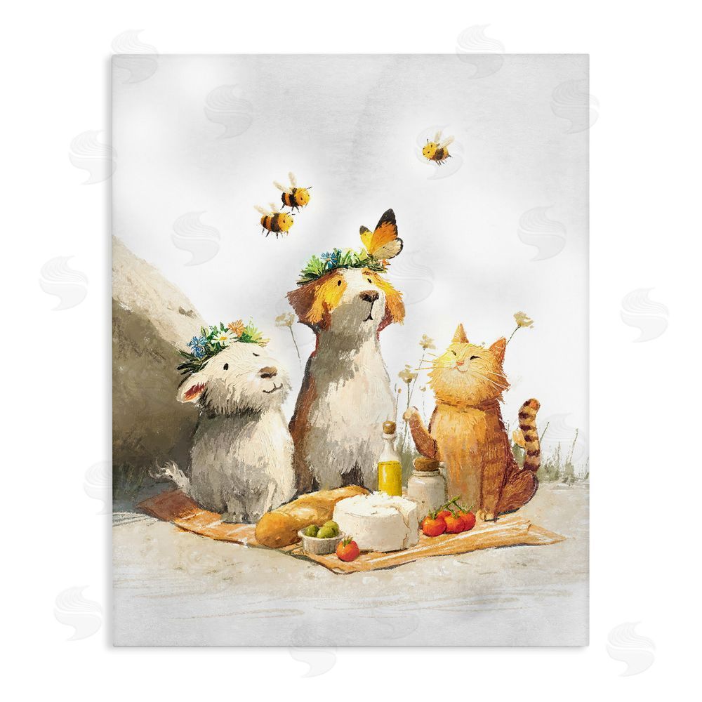 Ziwei Li Spring Picnic with Animal Friends Stretched Canvas Wall Art Print
