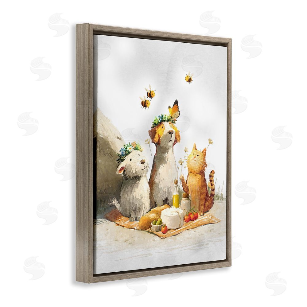 Ziwei Li Spring Picnic with Animal Friends Brown Floating Frame Canvas Wall Art Print