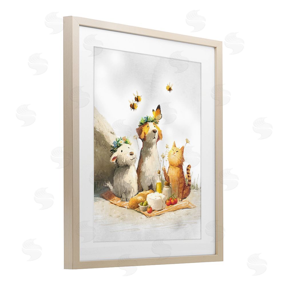 Ziwei Li Spring Picnic with Animal Friends Brown Framed Print Under Glass Wall Art