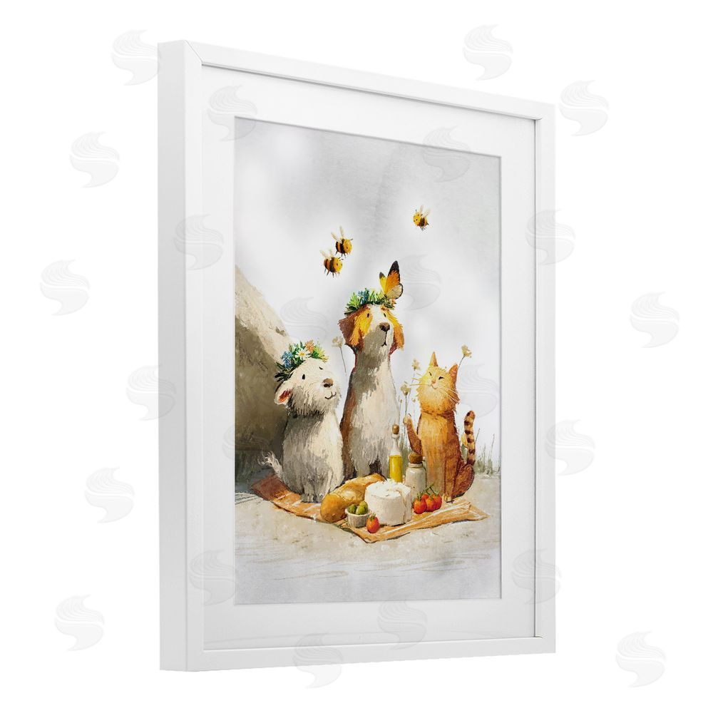 Ziwei Li Spring Picnic with Animal Friends White Framed Print Under Glass Wall Art