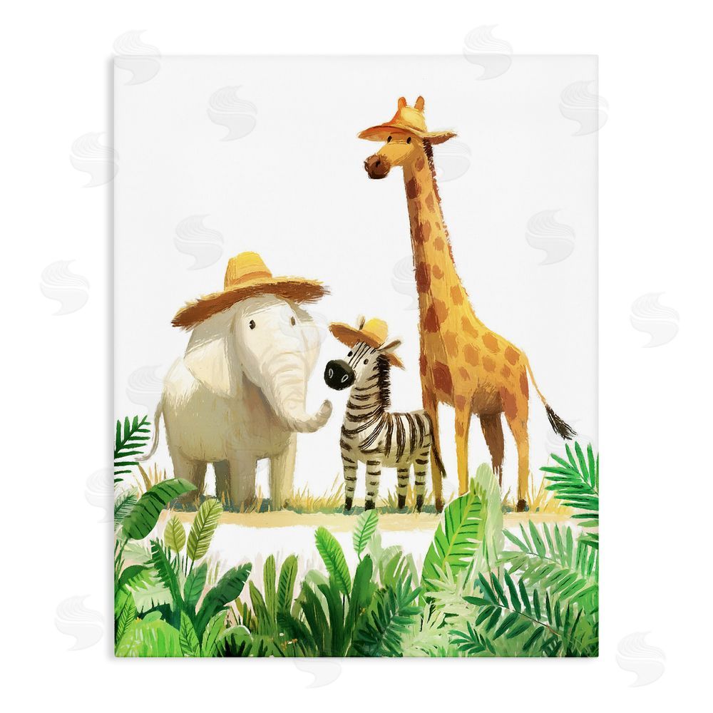 Ziwei Li Safari Trio in Straw Hats Stretched Canvas Wall Art Print