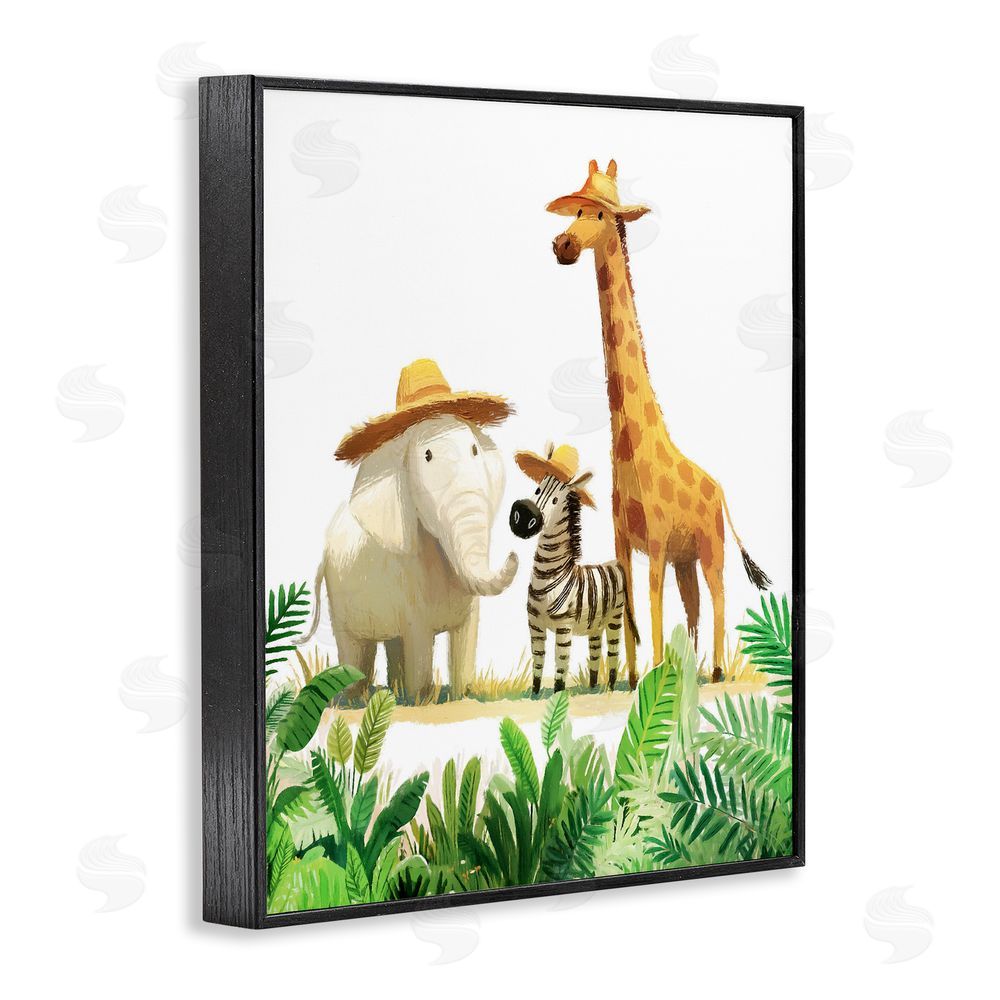 Ziwei Li Safari Trio in Straw Hats Black Framed Giclee Wall Art Print