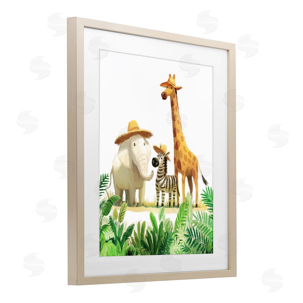 Ziwei Li Safari Trio in Straw Hats Brown Framed Print Under Glass Wall Art