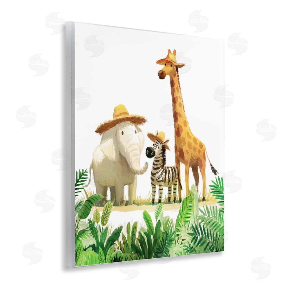 Ziwei Li Safari Trio in Straw Hats Wooden Wall Plaque Art Print
