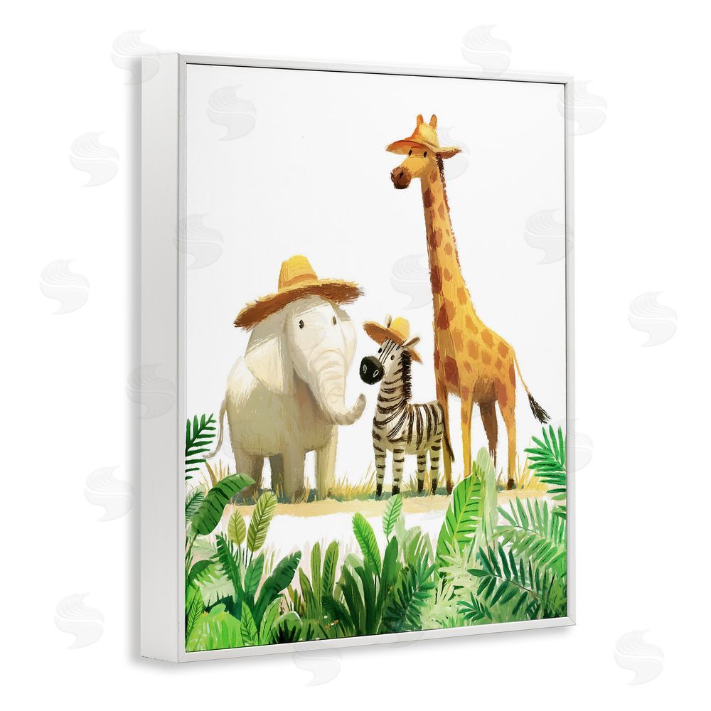 Ziwei Li Safari Trio in Straw Hats White Framed Giclee Wall Art Print