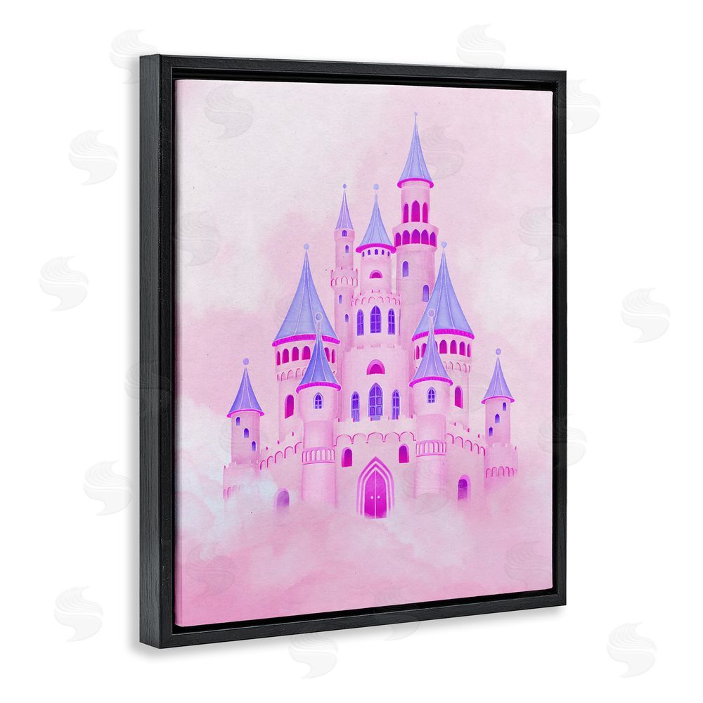 Ziwei Li Pink Fairytale Castle in Clouds Black Floating Frame Canvas Wall Art Print