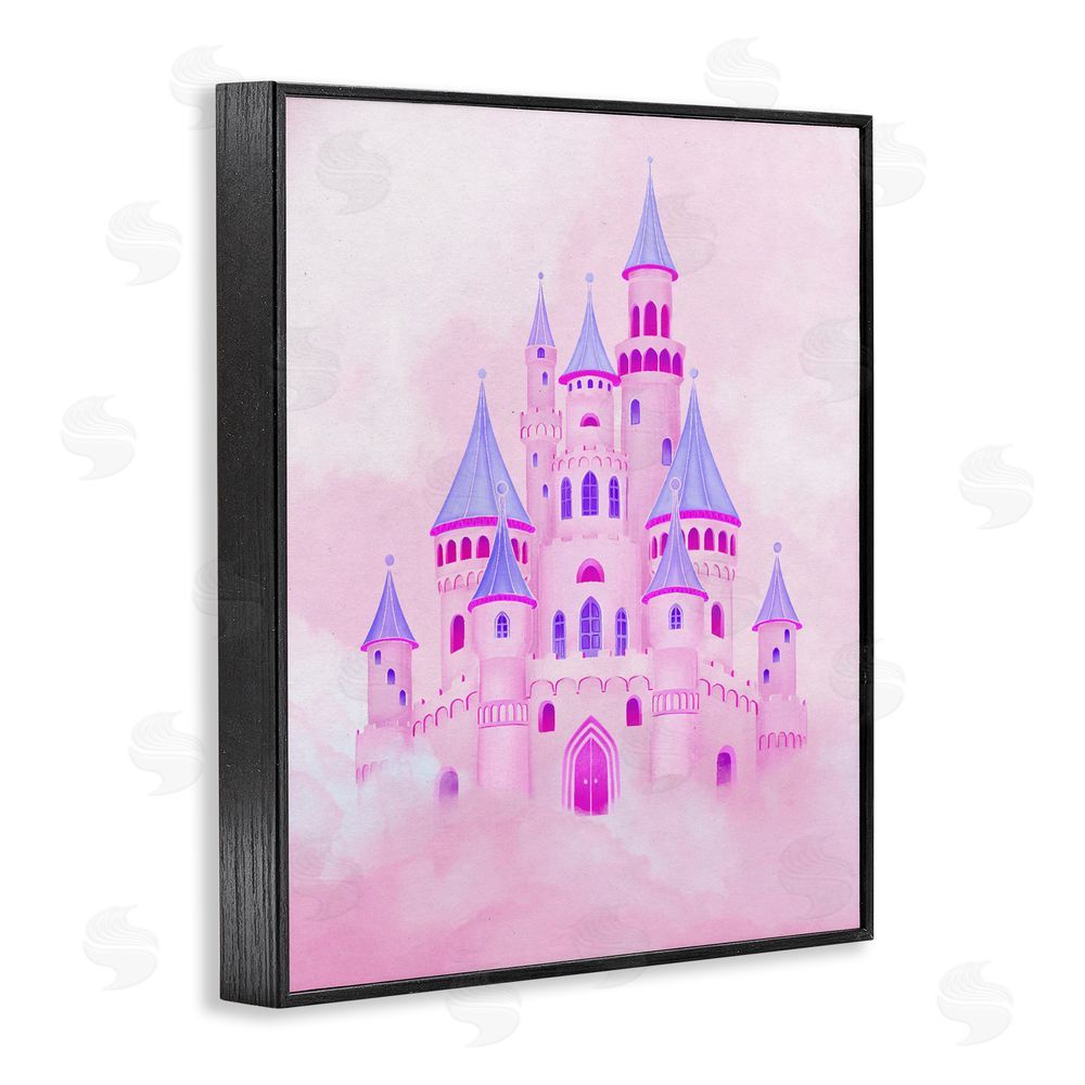 Ziwei Li Pink Fairytale Castle in Clouds Black Framed Giclee Wall Art Print