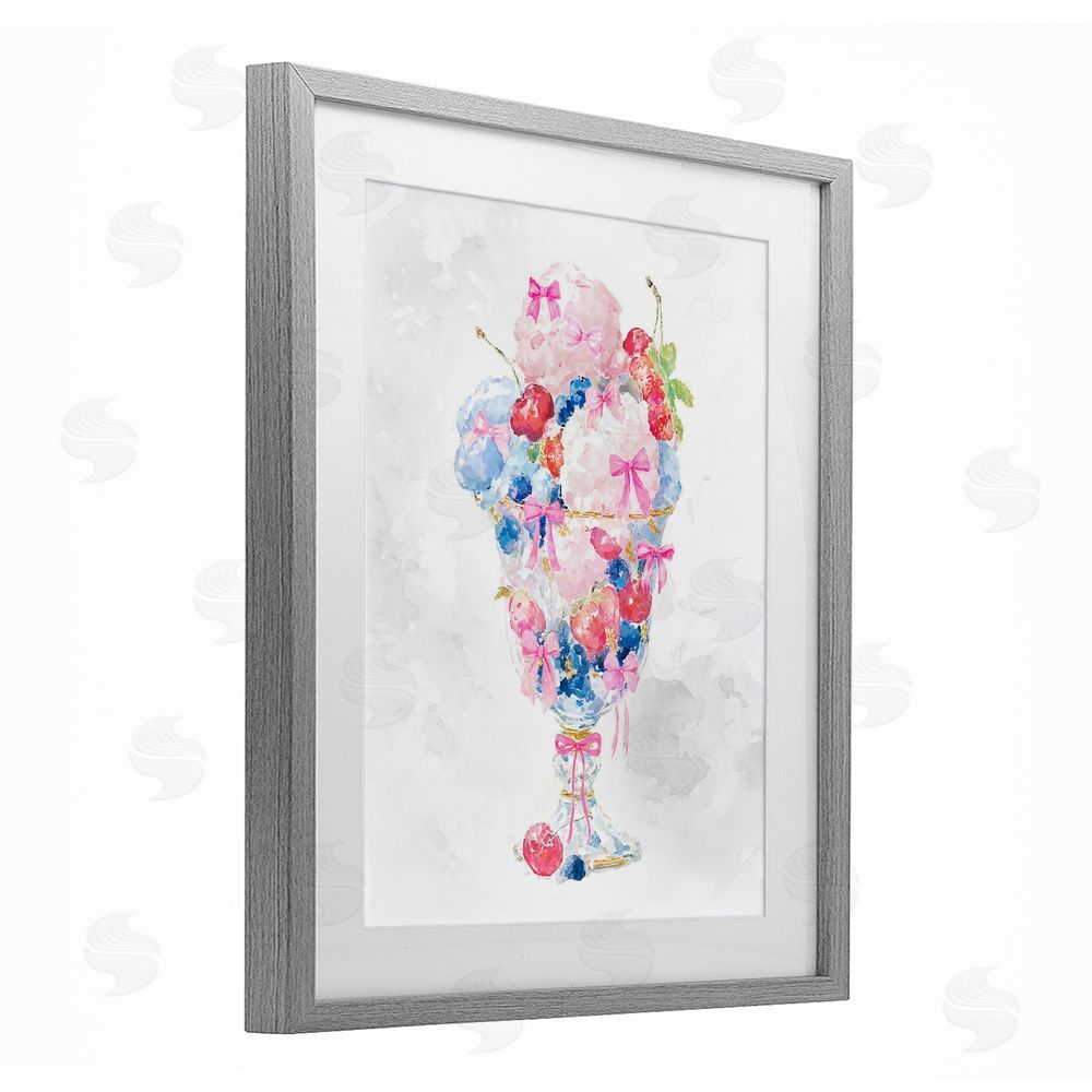 Ziwei Li Pastel Sorbet with Cherries Gray Framed Print Under Glass Wall Art