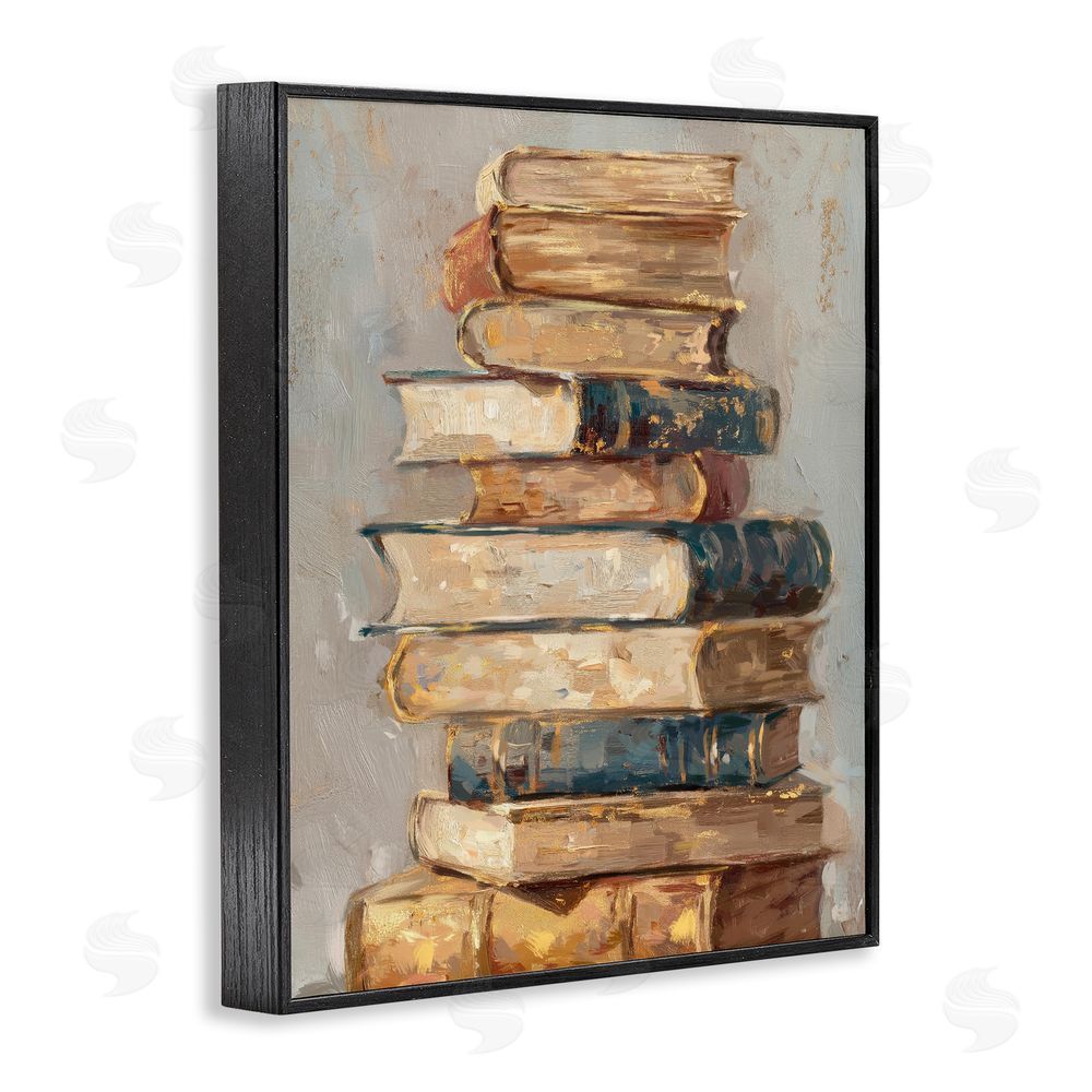 Ziwei Li Antique Stacked Books Black Framed Giclee Wall Art Print