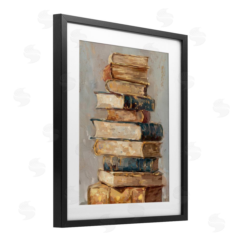 Ziwei Li Antique Stacked Books Black Framed Print Under Glass Wall Art