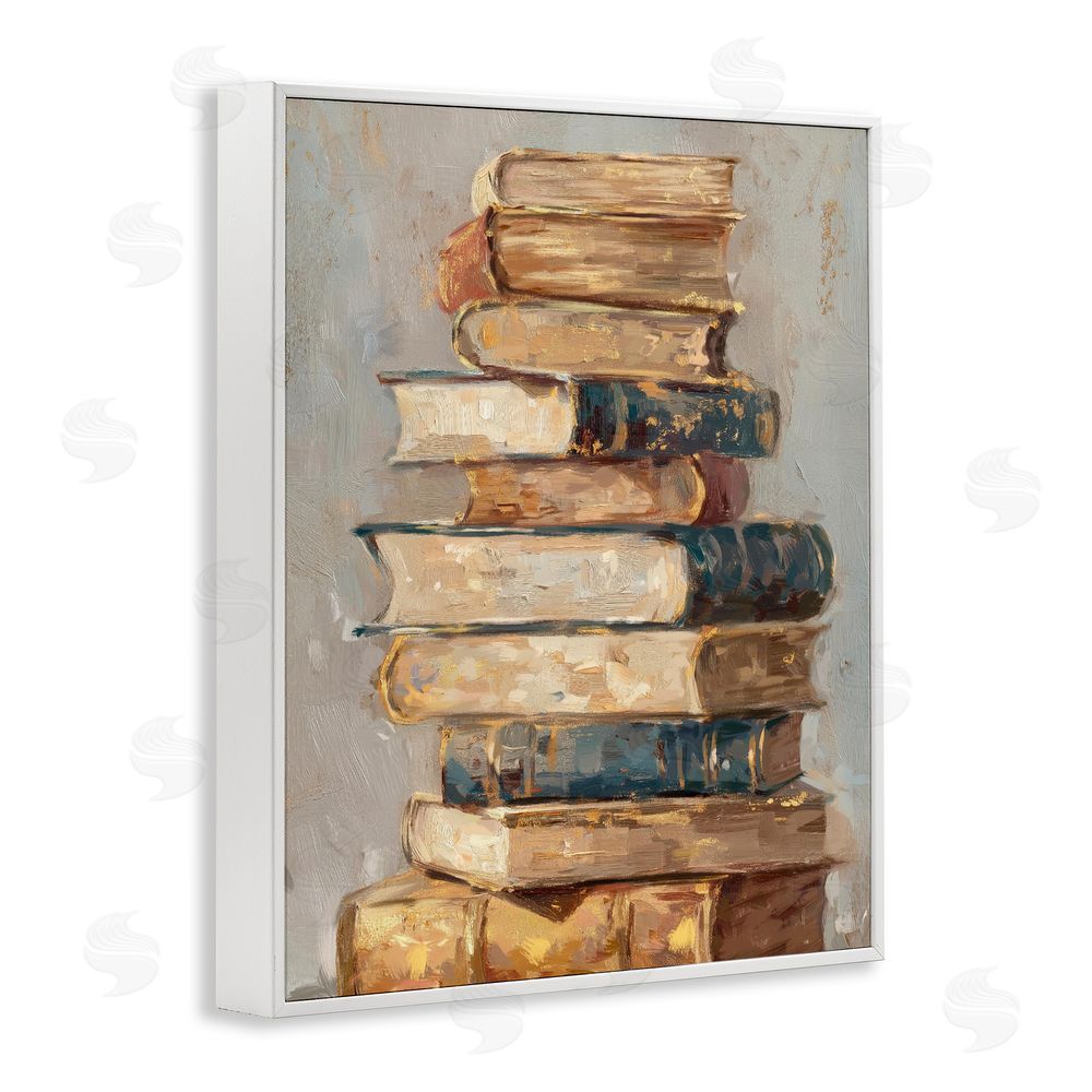 Ziwei Li Antique Stacked Books White Framed Giclee Wall Art Print