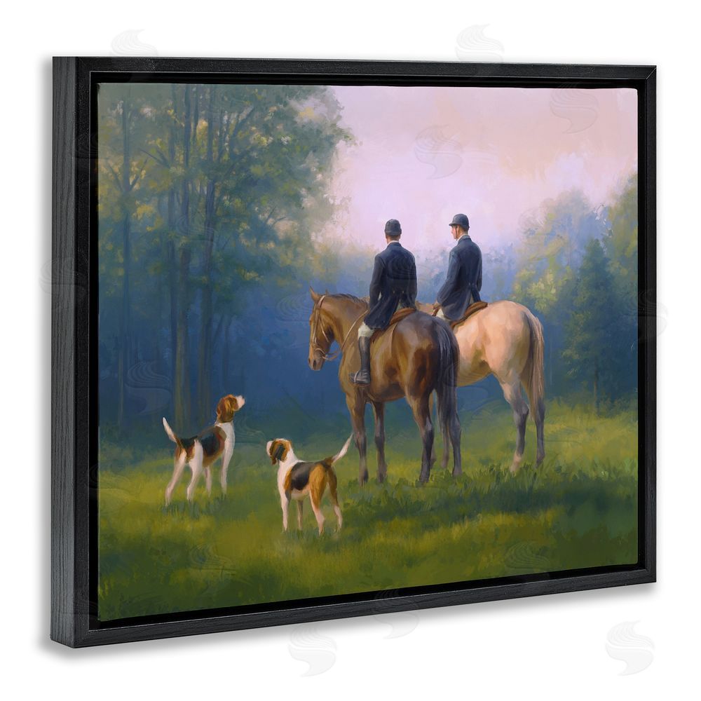Ziwei Li Morning Ride with Hounds Black Floating Frame Canvas Wall Art Print