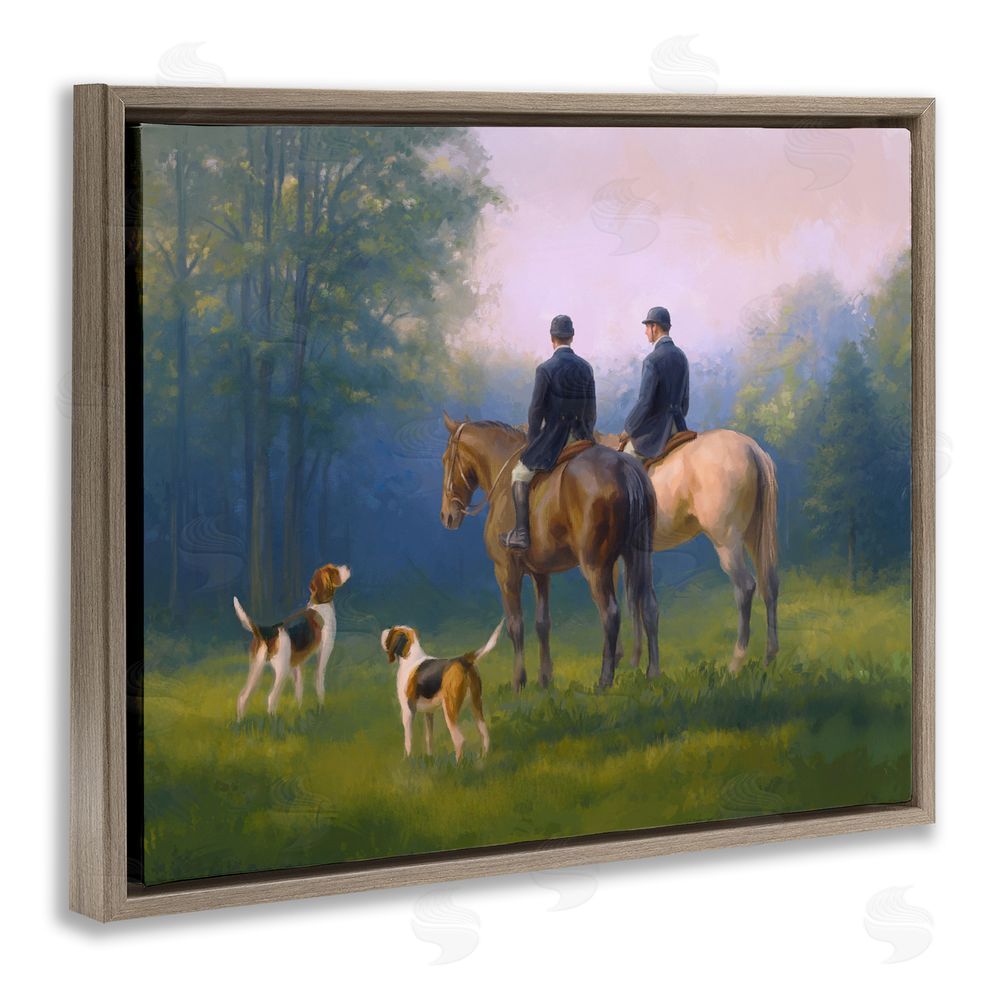 Ziwei Li Morning Ride with Hounds Brown Floating Frame Canvas Wall Art Print