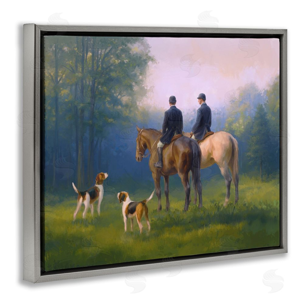 Ziwei Li Morning Ride with Hounds Gray Floating Frame Canvas Wall Art Print