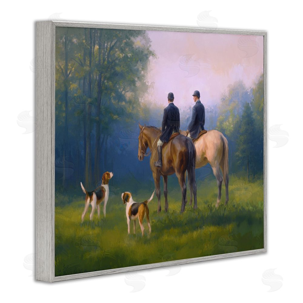 Ziwei Li Morning Ride with Hounds Gray Framed Giclee Wall Art Print