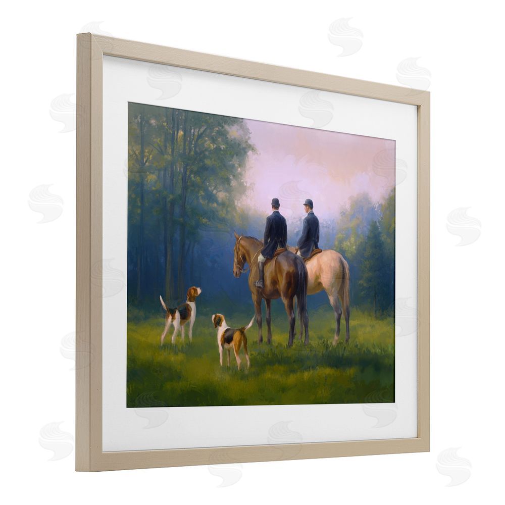 Ziwei Li Morning Ride with Hounds Brown Framed Print Under Glass Wall Art