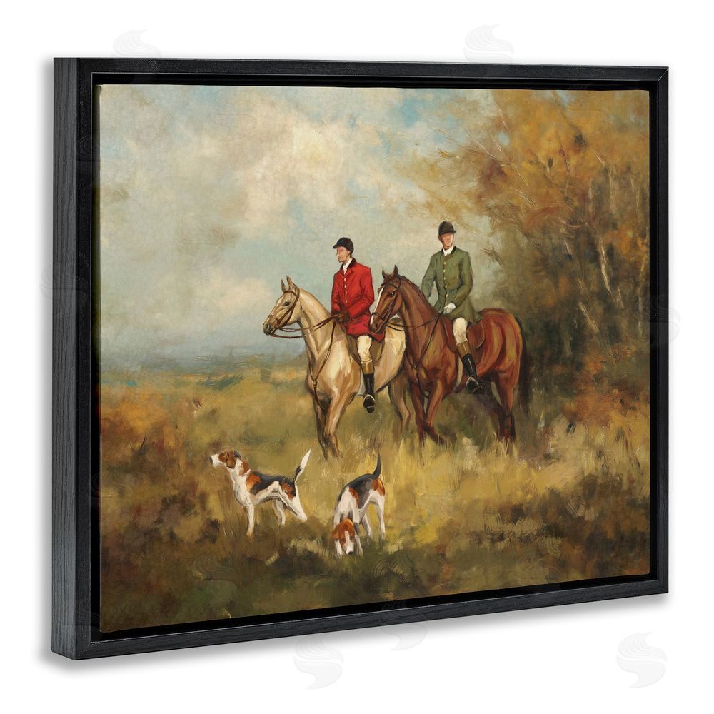 Ziwei Li Autumn Riders with Hounds Black Floating Frame Stretched Canvas Wall Art Print