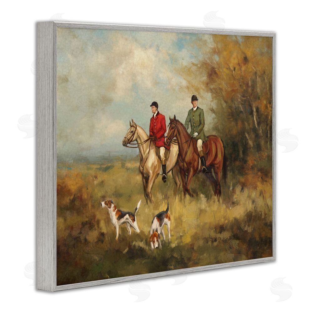 Ziwei Li Autumn Riders with Hounds Gray Framed Giclee Wall Art Print