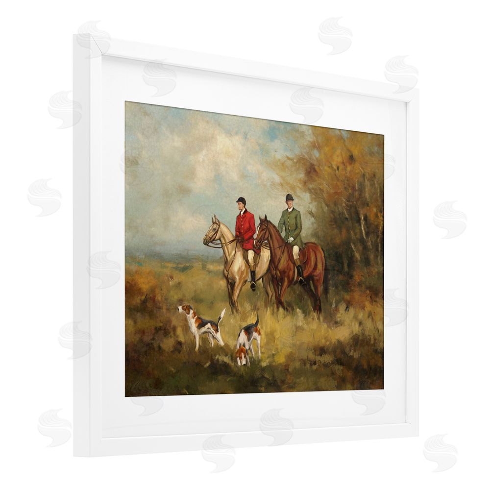 Ziwei Li Autumn Riders with Hounds White Framed Print Under Glass with Matting Wall Art