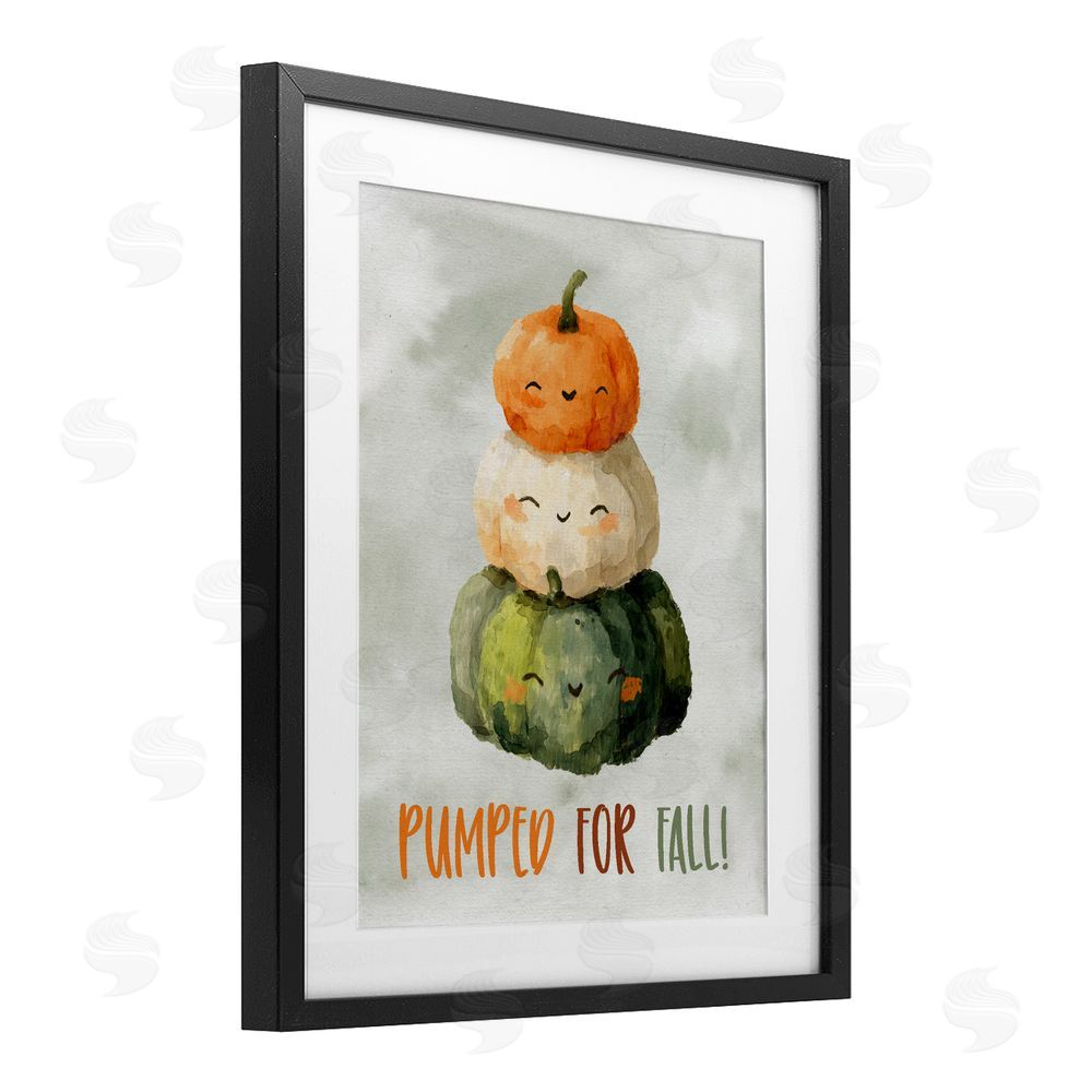 Ziwei Li Smiling Pumpkins Pumped For Fall Black Framed Print Under Glass with White Mat Wall Art