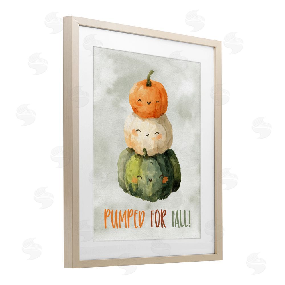 Ziwei Li Smiling Pumpkins Pumped For Fall Brown Framed Print Under Glass with White Mat Wall Art