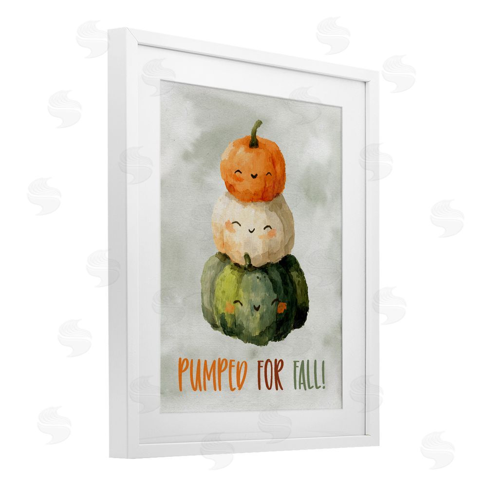 Ziwei Li Smiling Pumpkins Pumped For Fall White Framed Print Under Glass with White Mat Wall Art