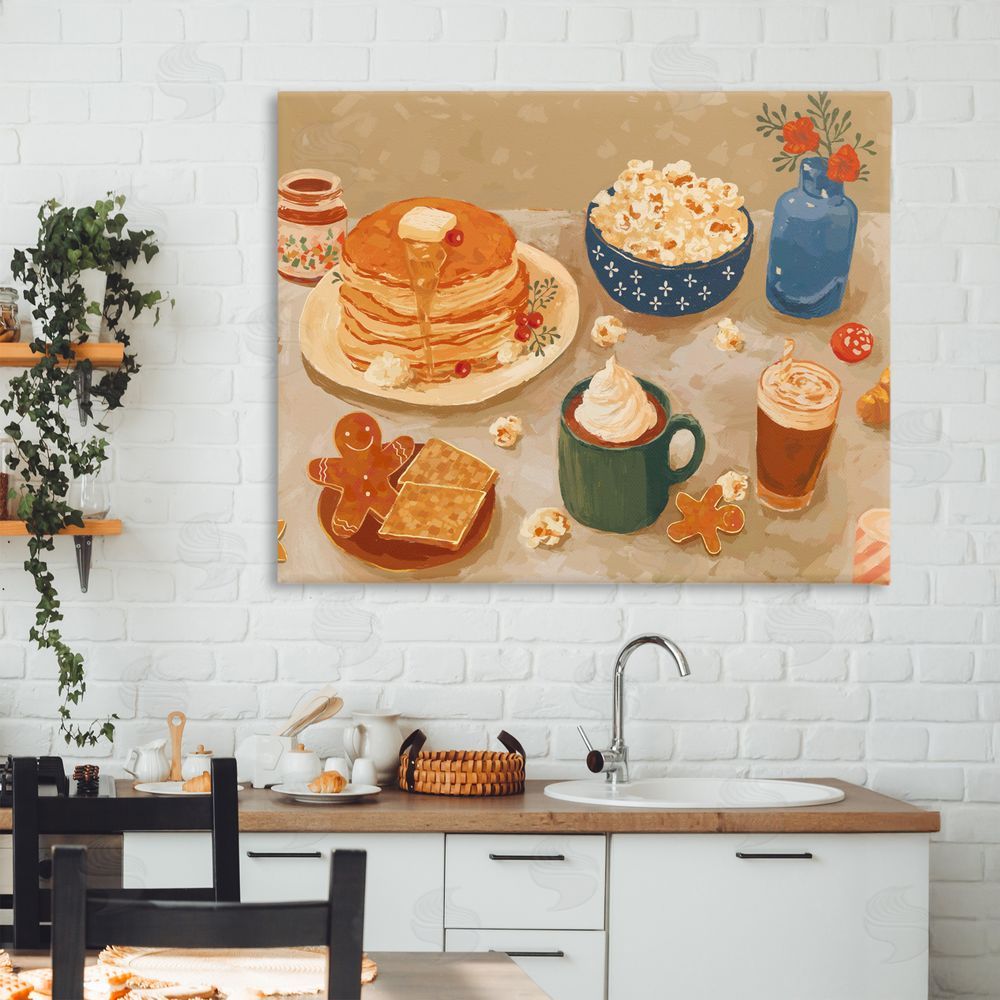 Ziwei Li Cozy Breakfast Spread Stretched Canvas Wall Art in Room