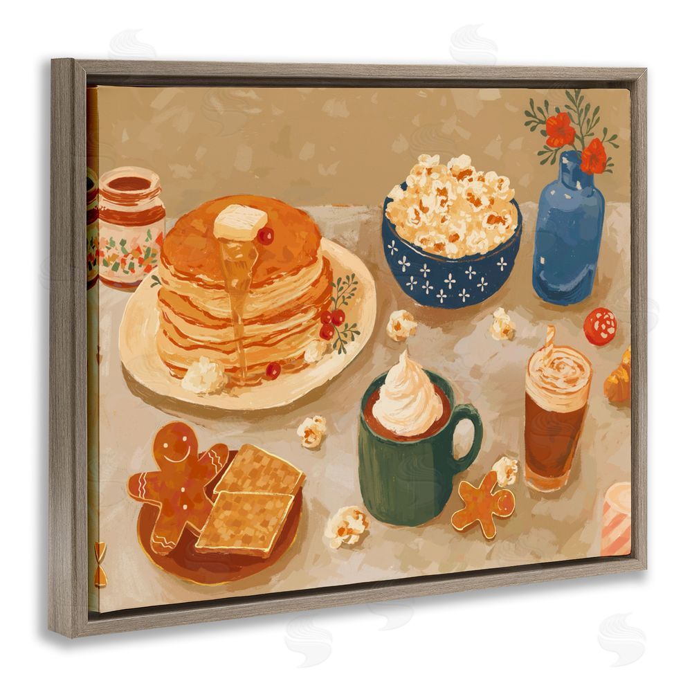 Ziwei Li Cozy Breakfast Spread Brown Floating Frame Canvas Wall Art Print