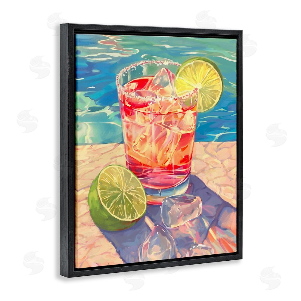 Ziwei Li Refreshing Poolside Cocktail Black Floating Frame Canvas Wall Art Print