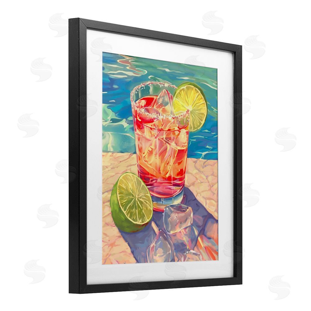 Ziwei Li Refreshing Poolside Cocktail Black Framed Print Under Glass Wall Art