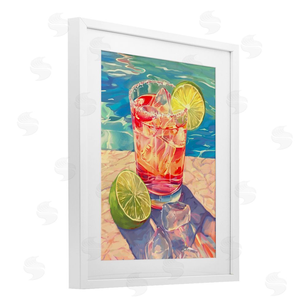 Ziwei Li Refreshing Poolside Cocktail White Framed Print Under Glass Wall Art