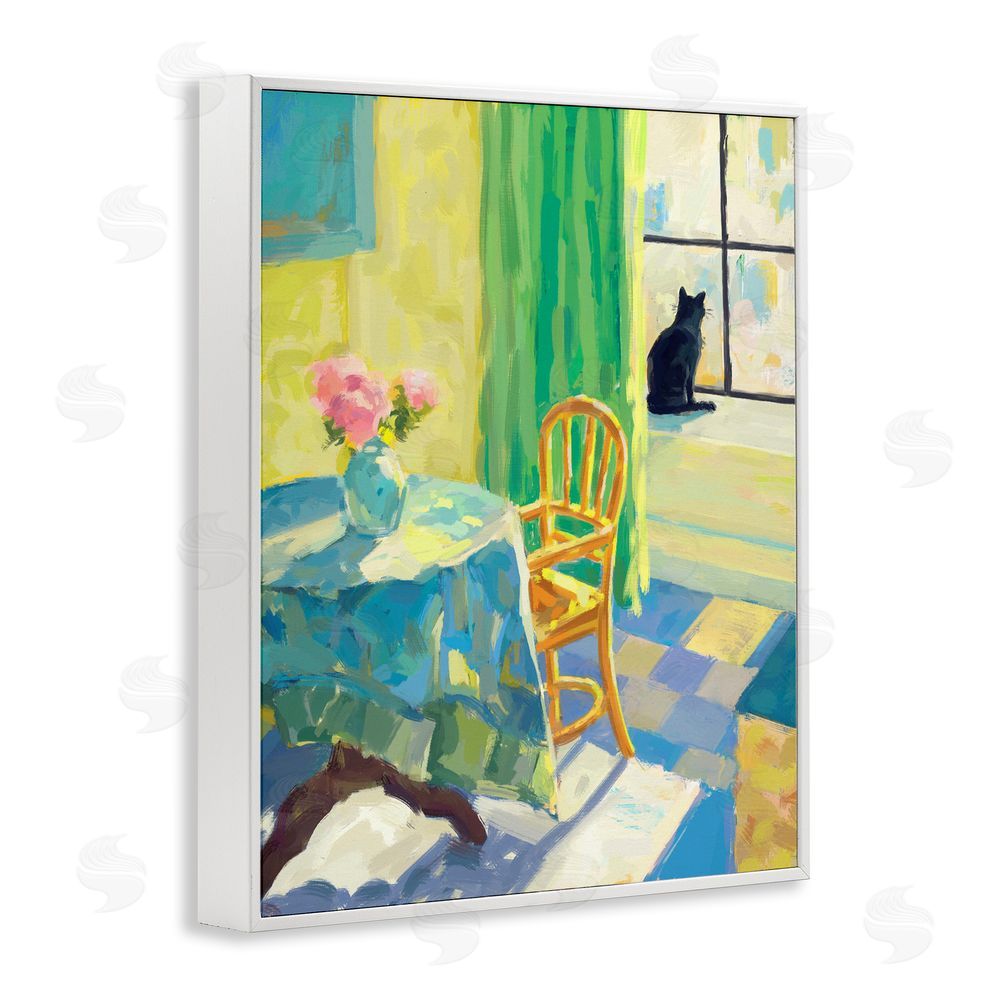 Ziwei Li Cat in Sunny Window White Framed Giclee Wall Art Print