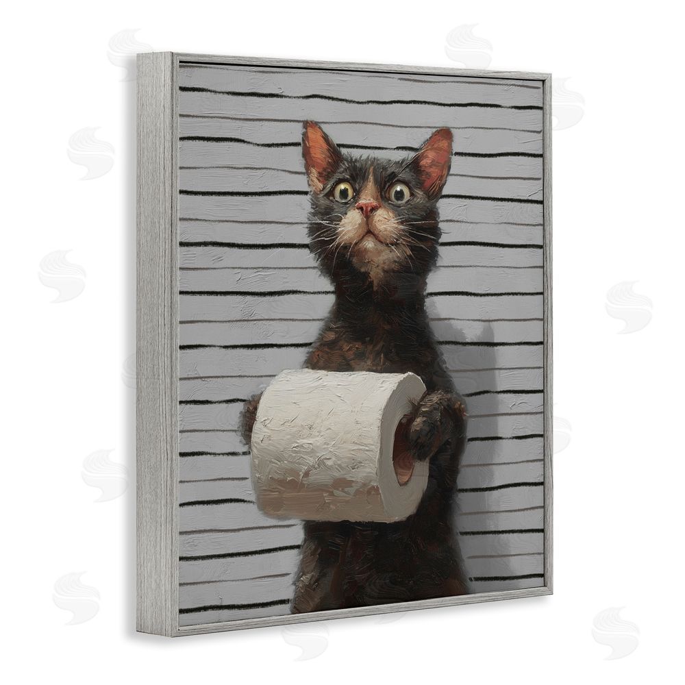 Ziwei Li Cat Portrait with Toilet Paper Gray Framed Giclee Wall Art Print