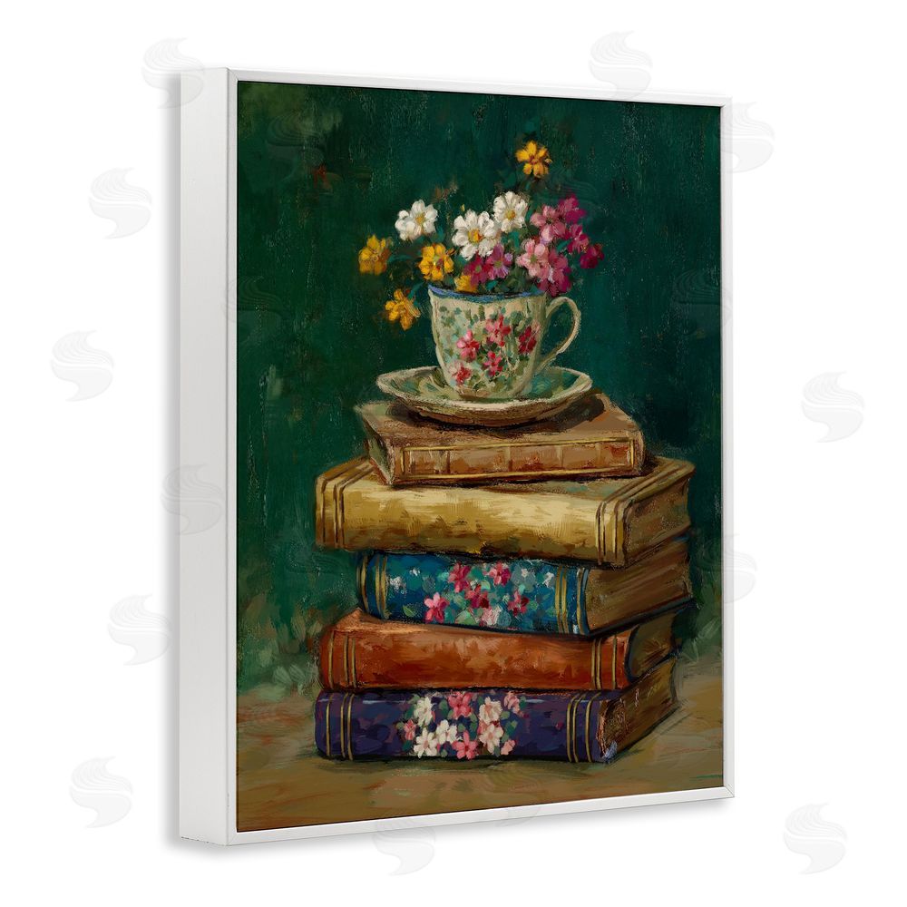 Ziwei Li Antique Books with Teacup White Framed Giclee Wall Art Print